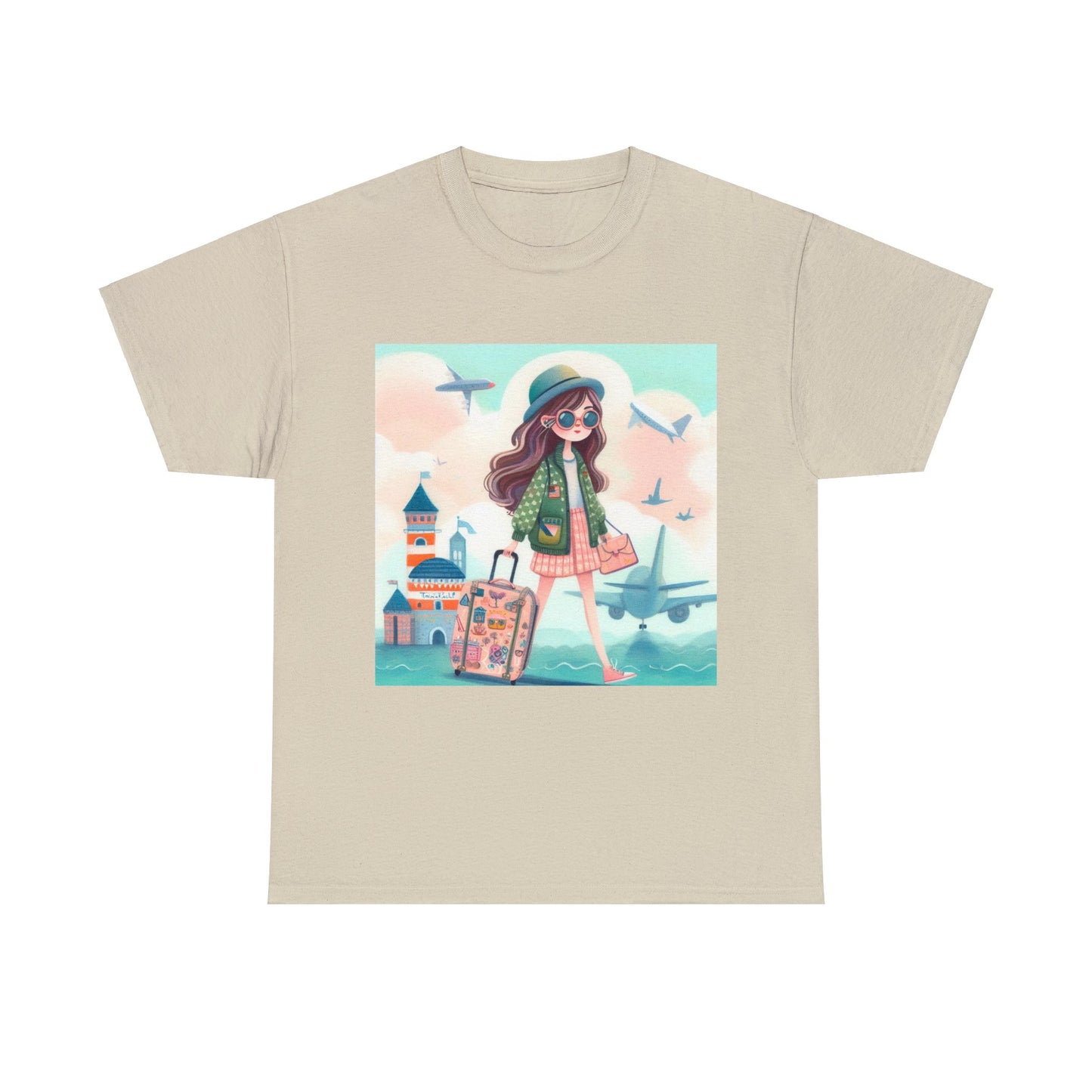 Travel addicted/Girl with luggage -  Unisex Heavy Cotton Tee