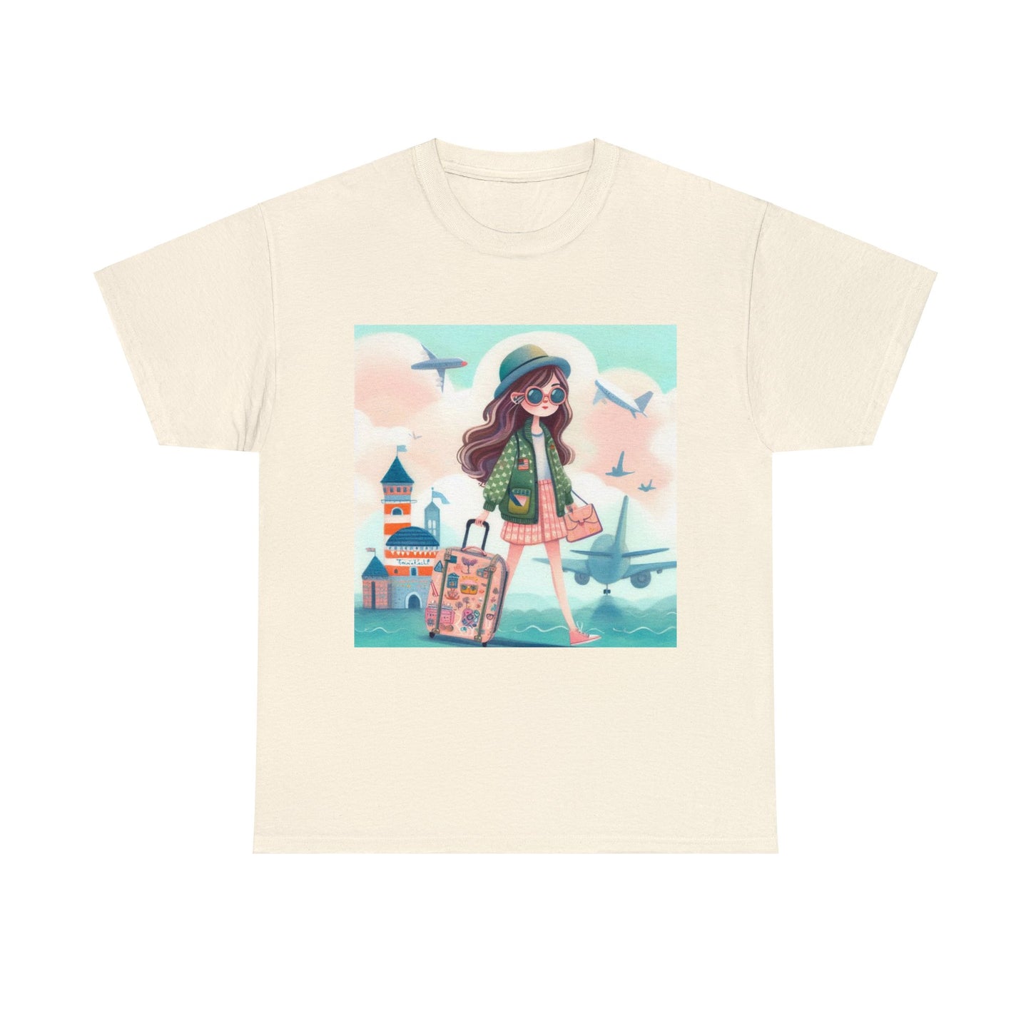 Travel addicted/Girl with luggage -  Unisex Heavy Cotton Tee