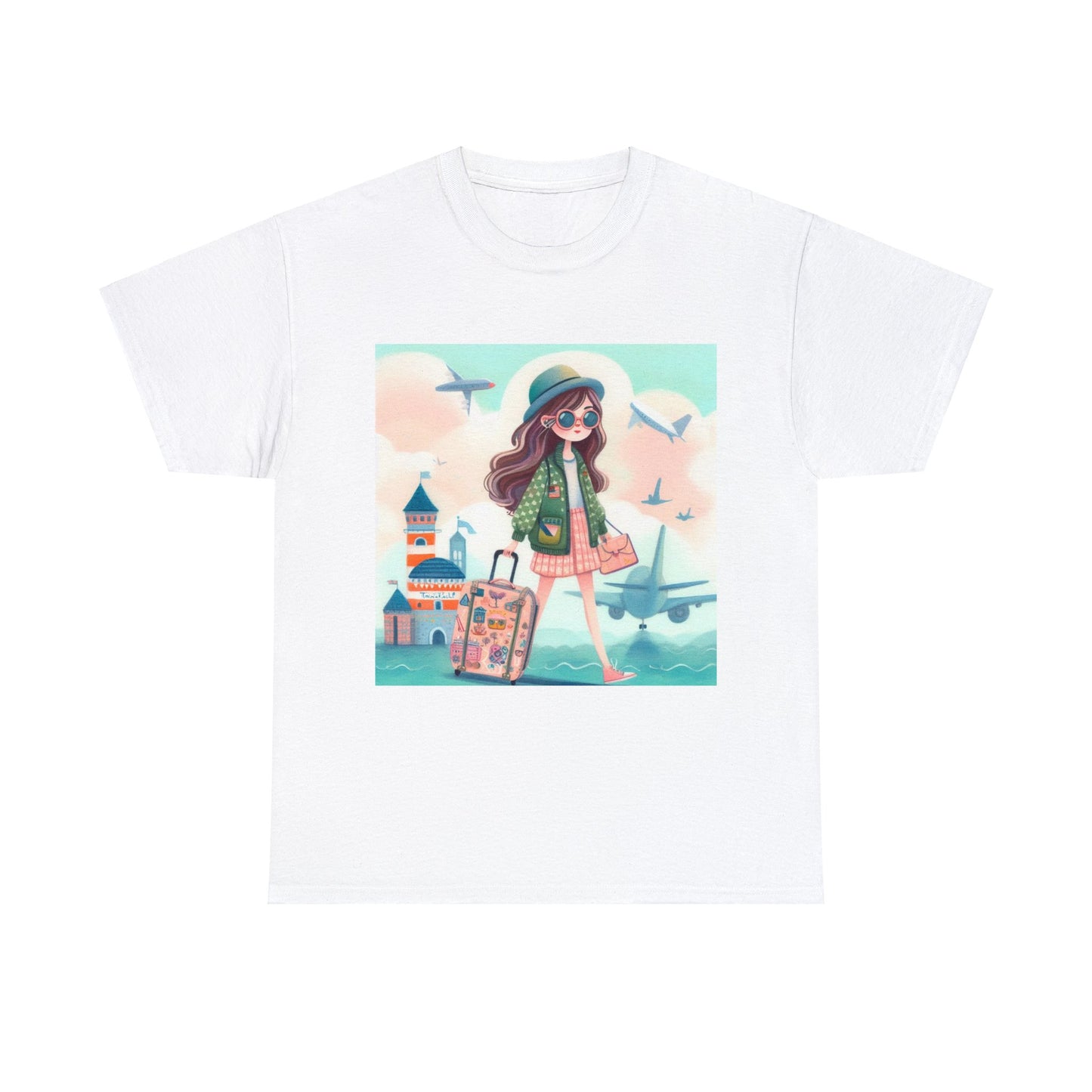 Travel addicted/Girl with luggage -  Unisex Heavy Cotton Tee