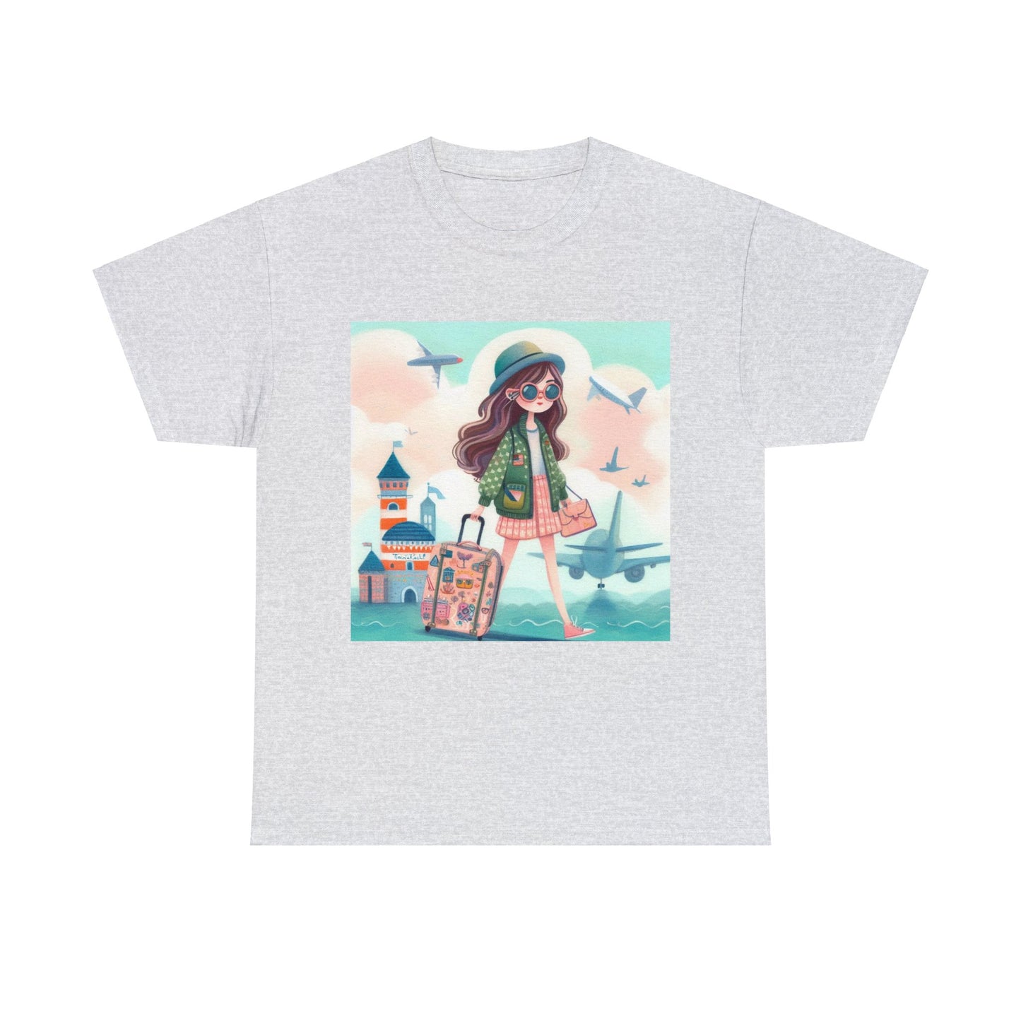 Travel addicted/Girl with luggage -  Unisex Heavy Cotton Tee