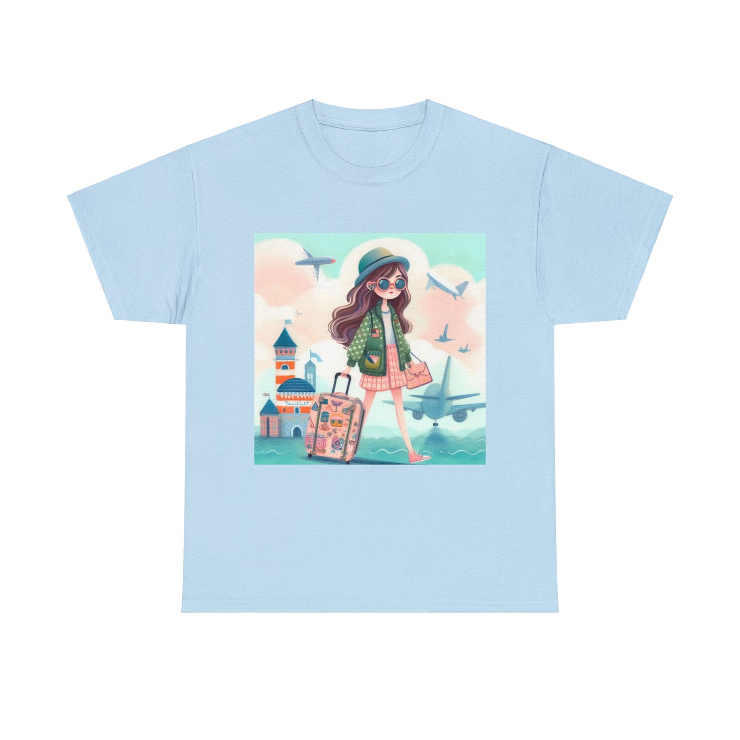 Travel addicted/Girl with luggage -  Unisex Heavy Cotton Tee