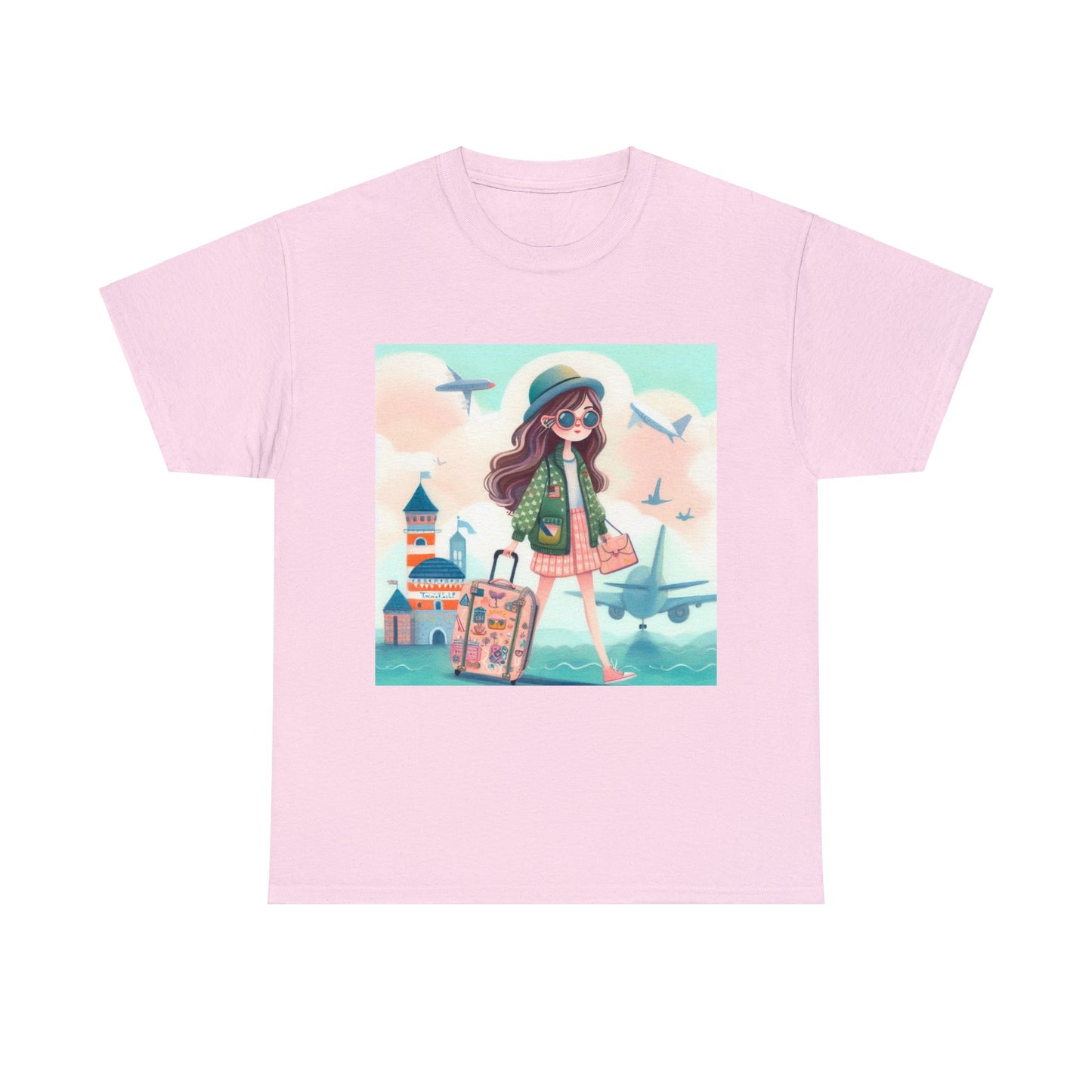 Travel addicted/Girl with luggage -  Unisex Heavy Cotton Tee